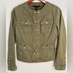 White House Black Market Olive Military Jacket Gold Buttons Utility Size 6